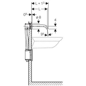 Piave wastafelkraan  170mm chr wandmodel 230V +meng unit