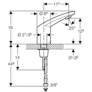 Wastafelkraan 185 chroom netvoeding excl. trafo rvoeding met mengunit