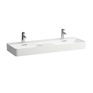 Wastafel dubbel met semi nat gedeelte VAL 120x42cm mat wit 1 kraangat LI+RS
