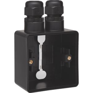Spuitwaterdichte opbouwdoos zwart met 1x 2-voudige M20-ingang met wartel