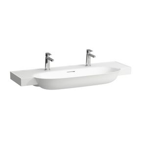 Wastafel Met Overloop Met Twee Kraangaten 120X48 lcc wit