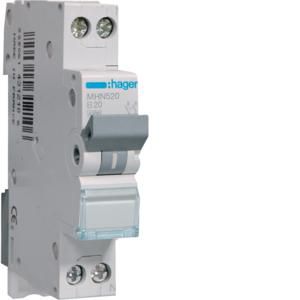 Installatieautomaat 1-polig + Nul 20A B-karakteristiek 4,5 kA