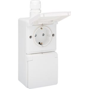 Spuitwaterdicht dubbel VERT stopcontact 1xM20 schroef wit