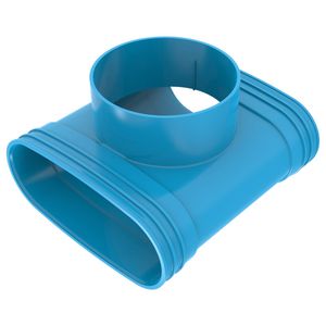 T-stuk verlopend lijm 90° PVC luchtverdeelsysteem VENTIZA blauw (195x80mm)x Ø125mm x (195x80mm) H=70mm 3x mof
