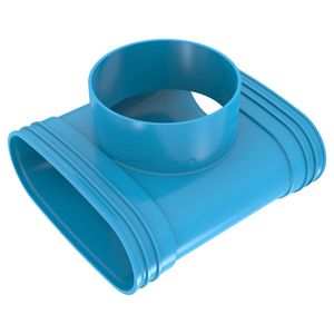 T-stuk verlopend lijm 90° PVC luchtverdeelsysteem VENTIZA blauw (195x80mm)x Ø125mm x (195x80mm) H=50mm 3x mof