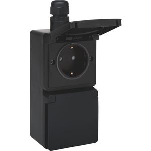 Spuitwaterdicht dubbel verticale stopcontact 1xM20 schroef zwart