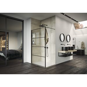 Inloopdouche Select+ Frame 900x2000mm Black Stripes Anti-P. 6mm excl. Shelf incl. dwarssteun
