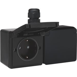Spuitwaterdicht dubbel HOR stopcontact 1xM20 schroef zwart