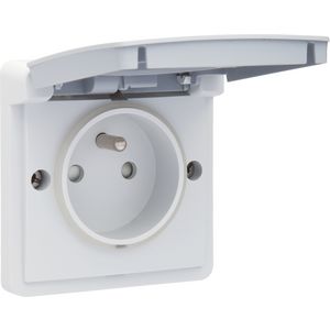 Spuitwaterdicht stopcontact penaarde 16A/250Vac schroef grij
