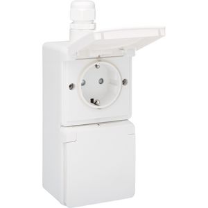 Spuitwaterdicht dubbel VERT stopcontact 1xM20 insteek wit
