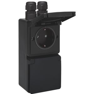 Spuitwaterdicht dubbel VERT stopcontact 2xM20 insteek zwart
