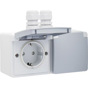 Spuitwaterdicht dubbel HORstopcontact 2xM20 insteek grijs