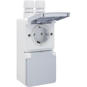 Spuitwaterdicht dubbel VERT stopcontact 2xM20 insteek grijs