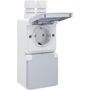 Spuitwaterdicht dubbel VERT stopcontact 2xM20 schroef grijs