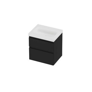 Haga Set polystone Mezza wastafel zonder kraangat en onderkast a-symmetrisch 600x460x660mm matt White/mat zwart