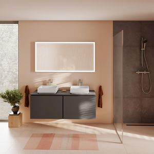 Console Xilesa E 1375/550 2 uitsparingen waskom z. kraangat Slate Matt Grey