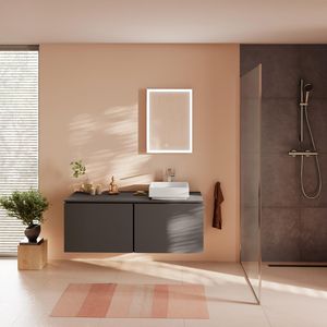 Console Xilesa E 1375/550 met uitsparing rechts waskom z. kraangat Slate Matt Grey