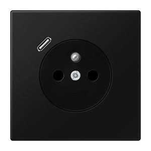 Wandcontactdoos +lader LS zwart mat penaarde+USB-C