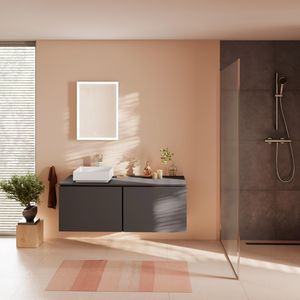 Console Xilesa E 1375/550 met uitsparing links waskom z. kraangat Slate Matt Grey