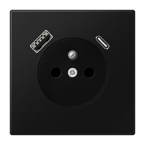 Wandcontactdoos +lader LS zwart mat penaarde+USB-A+C