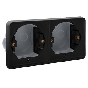 Spuitwaterdichte 2-voudige horizontale inbouwdoos 2 functies zwart