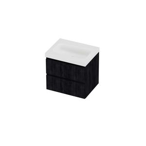 Haga Set polystone Mezza wastafel zonder kraangat en onderkast symmetrisch gefreesd 600x460x580mm matt White/Charcoal oak