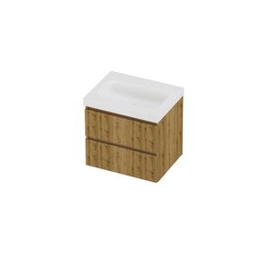 Haga Set polystone Mezza wastafel zonder kraangat en onderkast symmetrisch gefreesd 600x460x580mm matt White/Urban oak