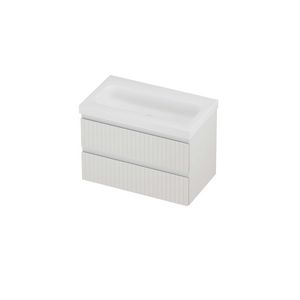 Haga Set polystone Mezza wastafel zonder kraangat en onderkast symmetrisch gefreesd 800x460x580mm matt White/glans wit