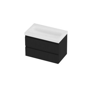 Haga Set polystone Mezza wastafel zonder kraangat en onderkast symmetrisch gefreesd 800x460x580mm matt White/mat zwart