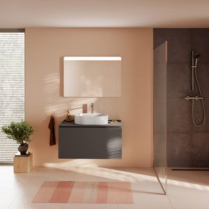 Console Xilesa E 980/550 met uitsparing midden waskom z. kraangat Slate Matt Grey