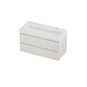 Haga Set polystone Mezza wastafel met 2 kraangaten en onderkast symmetrisch gefreesd 1000x460x580mm matt White/glans wit