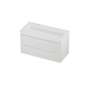 Haga Set polystone Mezza wastafel met 2 kraangaten en onderkast symmetrisch gefreesd 1000x460x580mm matt White/mat wit