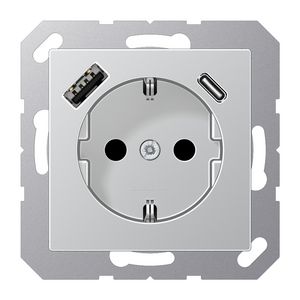 Wandcontactdoos m.lader alum.v.USB type A&C AS500
