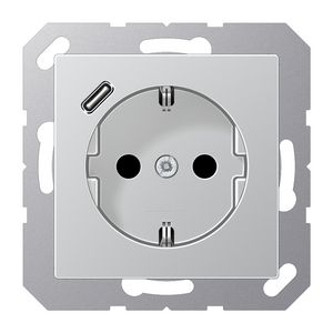Wandcontactdoos m.lader alum.v.USB type C AS500