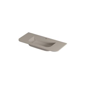 Wastafel porselein afgerond model met enkele wasbak midden 1 kraangat 100cm mat creme cotton