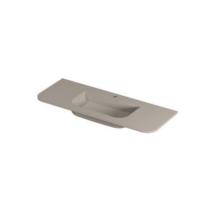 Wastafel porselein afgerond model met enkele wasbak midden 1 kraangat 120cm mat creme cotton
