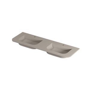 Wastafel porselein afgerond model met dubbele wasbak 2 kraangaten 140cm mat creme cotton