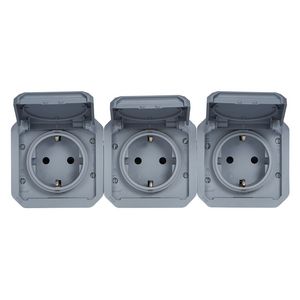 Wandcontactdoos 3V RA horizontaal mechanisme grijs Plexo