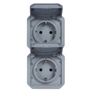 Wandcontactdoos 2V verticaal mechanisme grijs Plexo
