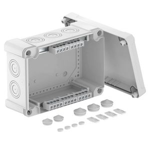 Kabeldoos met klemmenstrook 286x202x125 polycarb. li.grijs