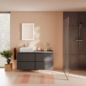 Console Xilesa E 1375/550 met uitsparing links gesl. opzetwastafel Slate Matt Grey