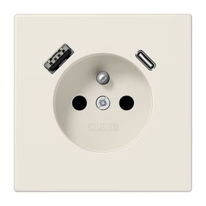 Wandcontactdoos +lader LS wit penaarde+USB-A+C
