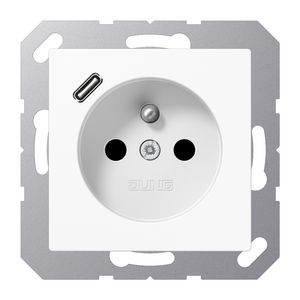 Wandcontactdoos +lader alpin wit penaarde+USB-C