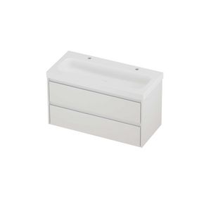 Haga Set polystone Mezza wastafel met 2 kraangaten en onderkast symmetrisch 1000x460x580mm matt White/glans wit