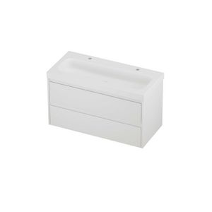 Haga Set polystone Mezza wastafel met 2 kraangaten en onderkast symmetrisch 1000x460x580mm matt White/mat wit