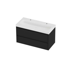 Haga Set polystone Mezza wastafel met 2 kraangaten en onderkast symmetrisch 1000x460x580mm matt White/mat zwart