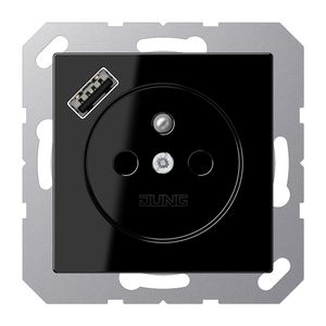 Wandcontactdoos +lader zwart penaarde+USB-A