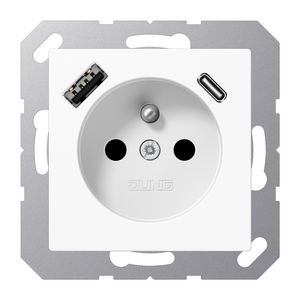 Wandcontactdoos +lader alpin wit penaarde+USB-A+C