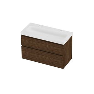 Haga Set polystone Mezza wastafel met 2 kraangaten en onderkast a-symmetrisch 1000x460x660mm matt White/Cabana oak