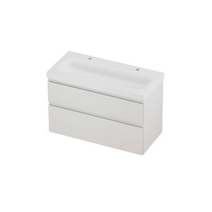 Haga Set polystone Mezza wastafel met 2 kraangaten en onderkast a-symmetrisch 1000x460x660mm matt White/glans wit